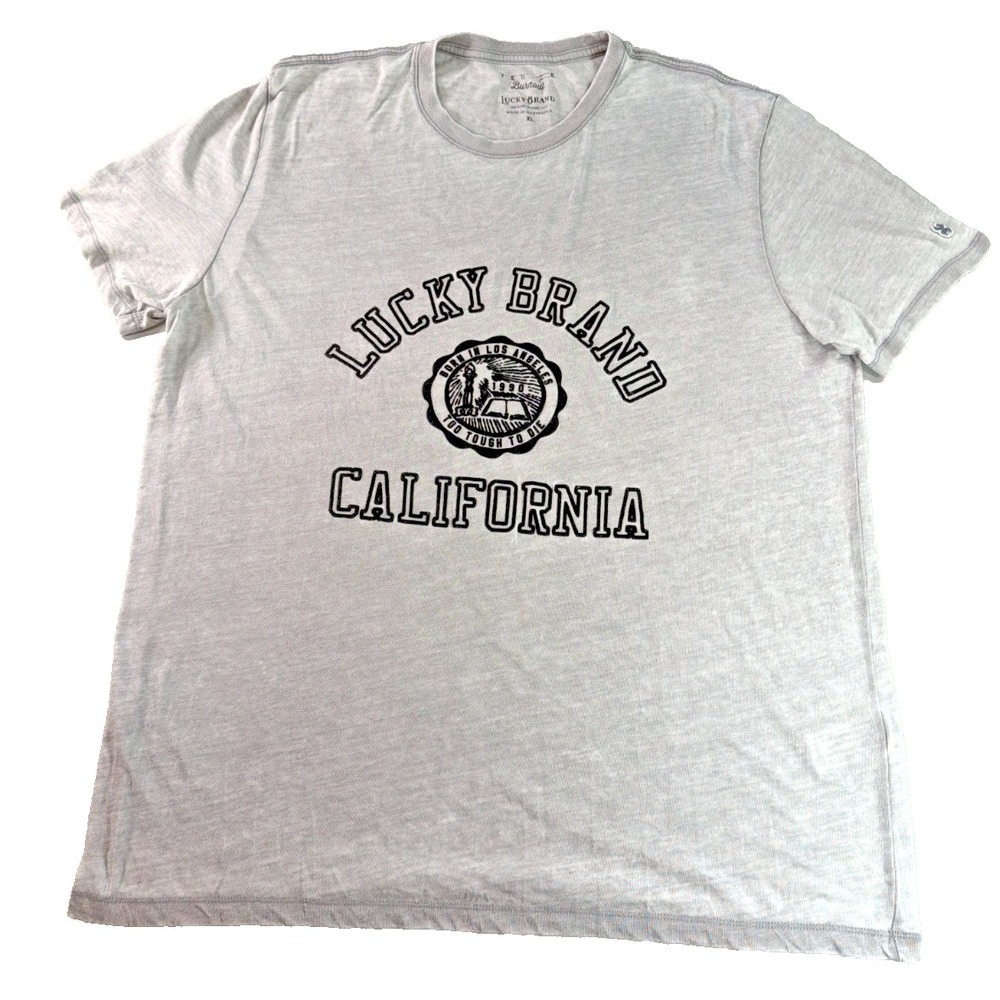 Lucky Brand Venice Burnout Henley T Shirt Mens XL Gray Short Sleeve Cotton Blend